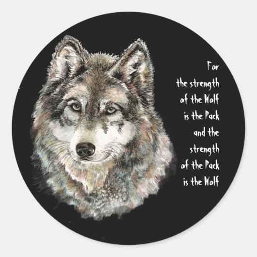 Sticker Rond Citation de loup et de pack - Collection d'animaux (Devant)