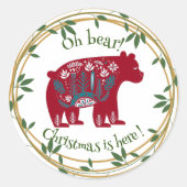 Sticker Rond Citation de Noël de l'ours rouge nordique (Devant)