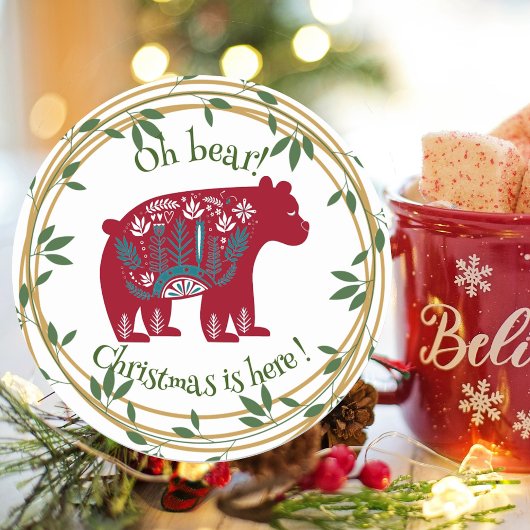 Sticker Rond Citation de Noël de l'ours rouge nordique