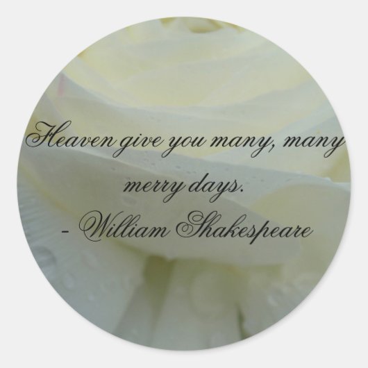 Sticker Rond Citation de Shakespeare sur la rose blanche (Devant)