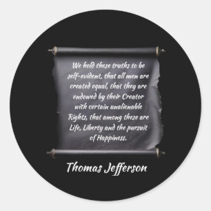 Sticker Rond citation de Thomas Jefferson poursuite du bonheur