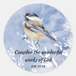 Sticker Rond Citation d'écriture inspirante Chhickadee Oiseau A