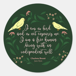Sticker Rond Citation d'Oiseau Floral Vert Charlotte Bronte Jan