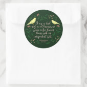 Sticker Rond Citation d'Oiseau Floral Vert Charlotte Bronte Jan (Sac)