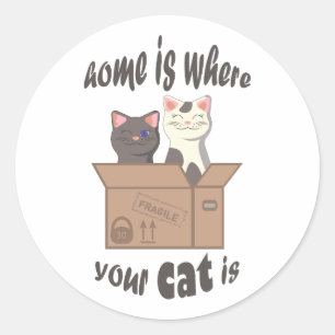 Sticker Rond Citation drôle Accueil est où est votre chat