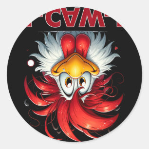 Sticker Rond Citation drôle de poulet humour F-caw-f Coq Meme _