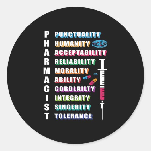 Sticker Rond Citation du pharmacien Technicien en pharmacie Pha (Devant)