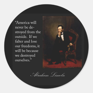 Sticker Rond Citation et portrait d'Abraham Lincoln