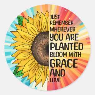 Sticker Rond Citation et tournesol tiré à la main