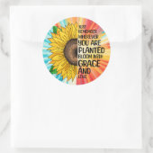 Sticker Rond Citation et tournesol tiré à la main (Sac)