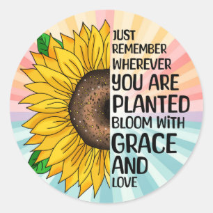 Sticker Rond Citation et tournesol tiré à la main