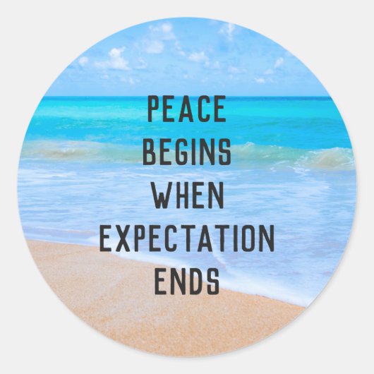 Sticker Rond Citation inspirante avec scène de plage tropicale (Devant)