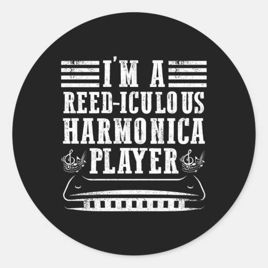 Sticker Rond Citation Pour Harpe De Bouche Pour Harmoniciste Et (Devant)