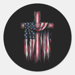 Sticker Rond Citation Religieuse Drapeau Usa 4 Juillet Foi Chré