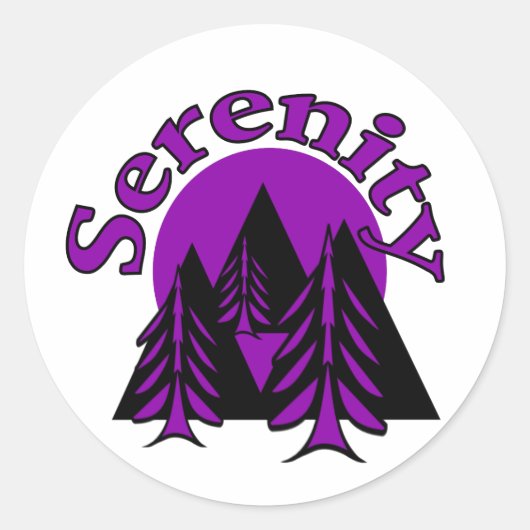 Sticker Rond Citation Serenity Moderne Black Purple Lune Arbres (Devant)