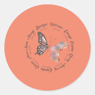 Sticker Rond Citations chrétiennes de papillon rétro Design