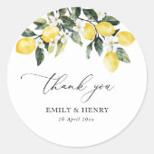 Sticker Rond citron aquarelle mediterrenean mariage merci (Devant)