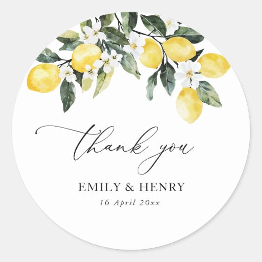 Sticker Rond citron aquarelle mediterrenean mariage merci (Devant)