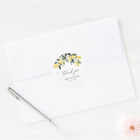 Sticker Rond citron aquarelle mediterrenean mariage merci (Enveloppe)