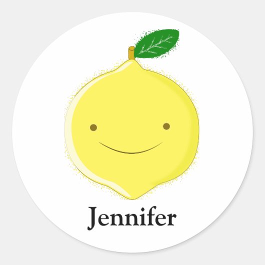 Sticker Rond Citron de dessin animé mignon Nom personnalisé (Devant)