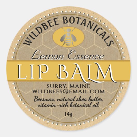 Sticker Rond Citron Essence Kraft Beeswax Lip Balm Dotée Bordur (Devant)