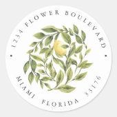 Sticker Rond Citron et Feuille | Adresse de retour botanique ch (Devant)