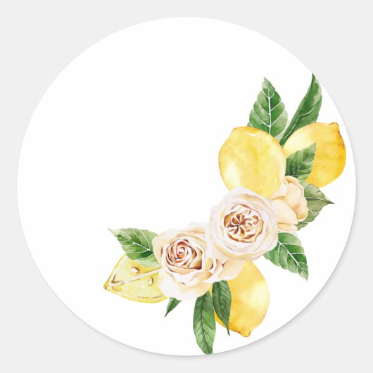Sticker Rond Citron et fleurs posés en aquarelle (Devant)