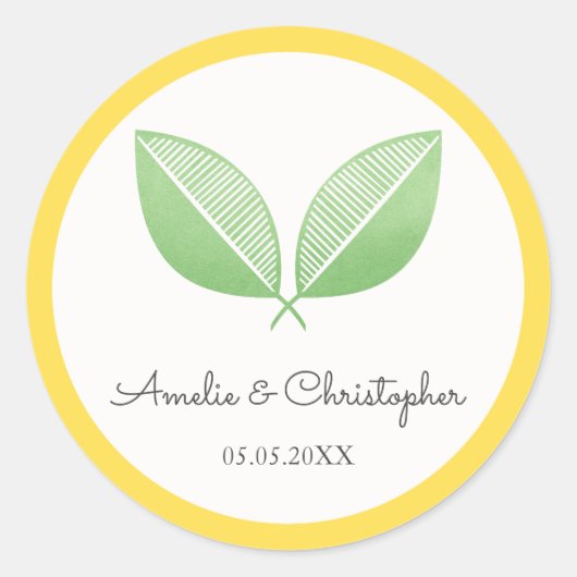 Sticker Rond Citron Feuille jaune et vert | Mariage personnalis (Devant)