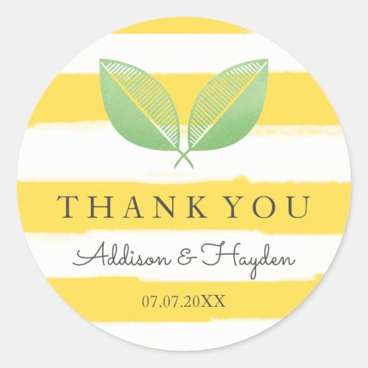 Sticker Rond Citron Feuille jaune et vert | MERCI (Devant)