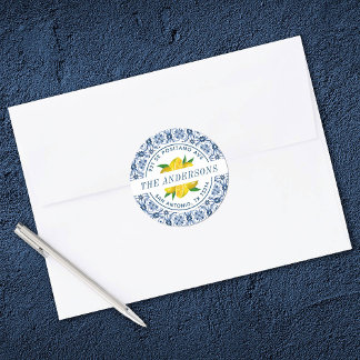 Sticker Rond Citron Italien Carrelage bleu Mariage Adresse de r