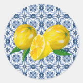 Sticker Rond Citron italien Carrelage bleu mariage Favoriser St (Devant)