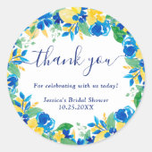 Sticker Rond Citron jaune bleu floral aquarelle douche de marié (Devant)