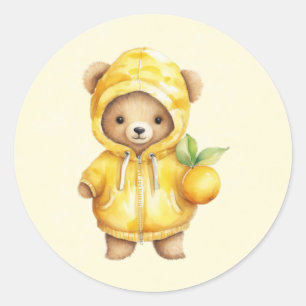 Sticker Rond Citron Jaune mignonne Baby shower Ours Teddy