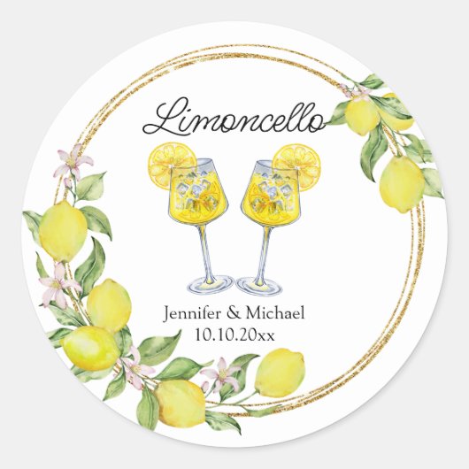 Sticker Rond citron limoncello aquarelle cocktails mariage  (Devant)