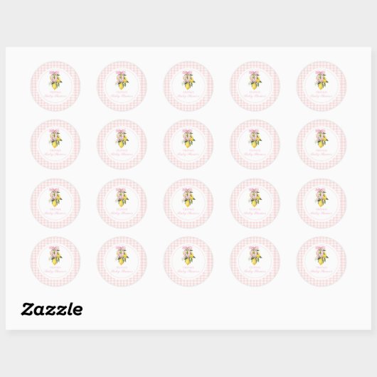 Sticker Rond Citron Pink Bow preppy baby shower Coquette (Feuille)