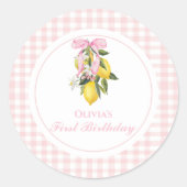 Sticker Rond Citron Pink Bow preppy Coquette 1er anniversaire (Devant)