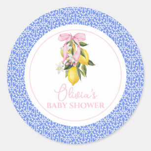 Sticker Rond Citron Rose Ruban La Dolce Vita Baby Shower
