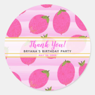 Sticker Rond Citronnade Citrons Roses Eau De Fruits D'été Aquar