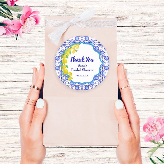 Sticker Rond Citrons à l'aquarelle Amalfi Remerciements Mariage