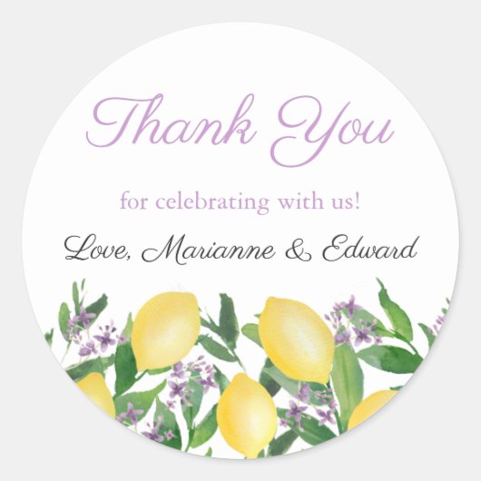 Sticker Rond Citrons Aquarelle Avec Wedding shower Lavande (Devant)