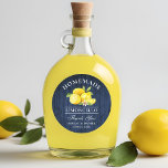 Sticker Rond Citrons Bleu Bois Mariage Merci Limoncello<br><div class="desc">Élégantes Autocollants de Remerciement de Mariage à l'aquarelle Citrons Limoncello Maison - Bois Bleu Rustique</div>