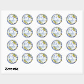 Sticker Rond Citrons Citrus Carreaux Bleus Italien Merci Script (Feuille)