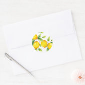 Sticker Rond Citrons d'aquarelle avec Feuilles verts (Enveloppe)