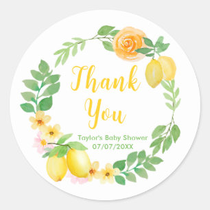 Sticker Rond Citrons et Baby shower verdoyant Merci