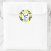 Sticker Rond Citrons et Merci Floral Bleu (Sac)