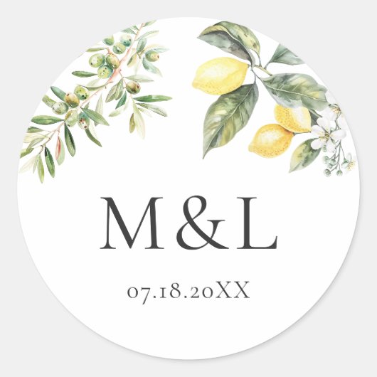 Sticker Rond Citrons et olives Enveloppe Mariage de la nature (Devant)