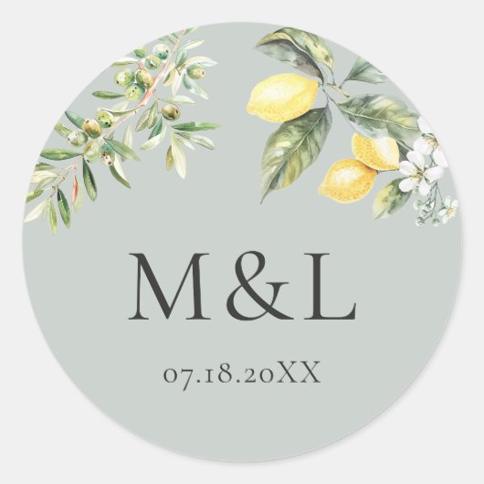 Sticker Rond Citrons et olives Enveloppe Mariage de la nature (Devant)
