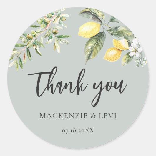 Sticker Rond Citrons et olives Nature Mariage Merci Favoriser (Devant)