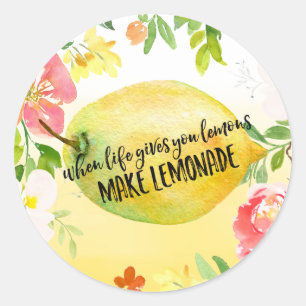 Sticker Rond Citrons floral ombre aquarelle inspiration citatio