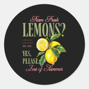 Sticker Rond Citrons graphique esthétique vintage été ferme fra